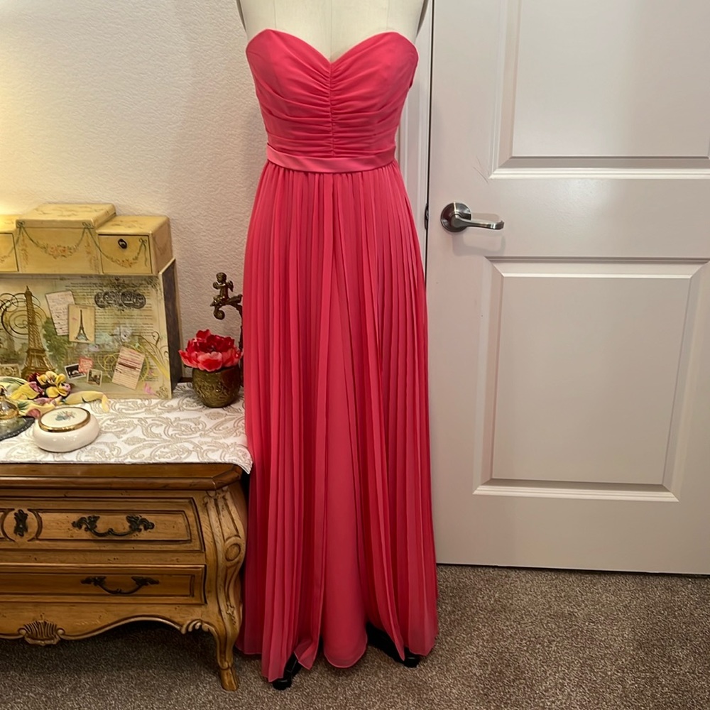 Formal maxi pleated coral pink. dress. Prom. Wedding